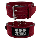 2 Prong Powerlifting Belt 10mm SuedeLeather 3WhiteLights