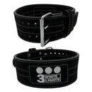 2 Prong Powerlifting Belt 10mm SuedeLeather 3WhiteLights