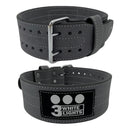 2 Prong Powerlifting Belt 10mm SuedeLeather 3WhiteLights